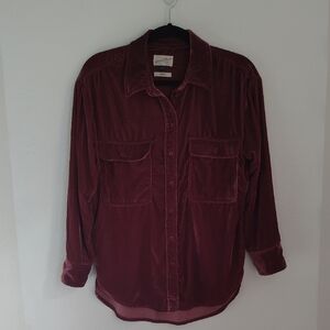 Universal Thread Womens Velvet Button Up Top Sz S Oversized Burgundy Whimsigoth